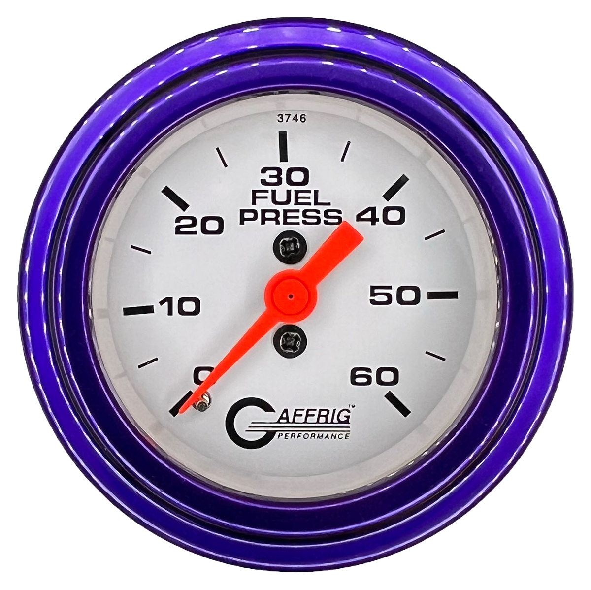 GAFFRIG 2 INCH MECHANICAL FUEL PRESSURE GAUGE 0-60 PSI GAUGE STEP RIM (002) / PURPLE / WHITE