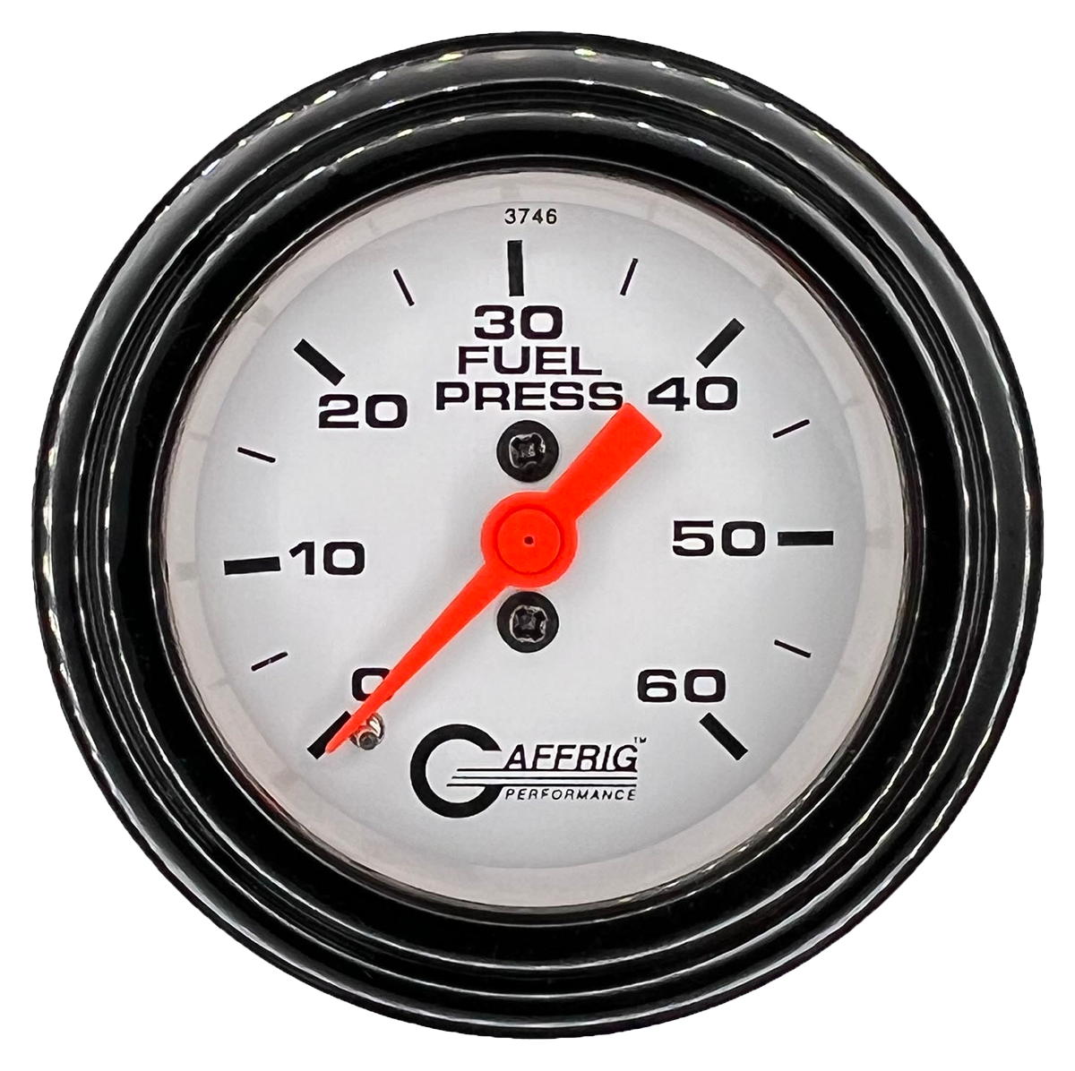 GAFFRIG 2 INCH MECHANICAL FUEL PRESSURE GAUGE 0-60 PSI GAUGE STEP RIM (002) / BLACK / WHITE