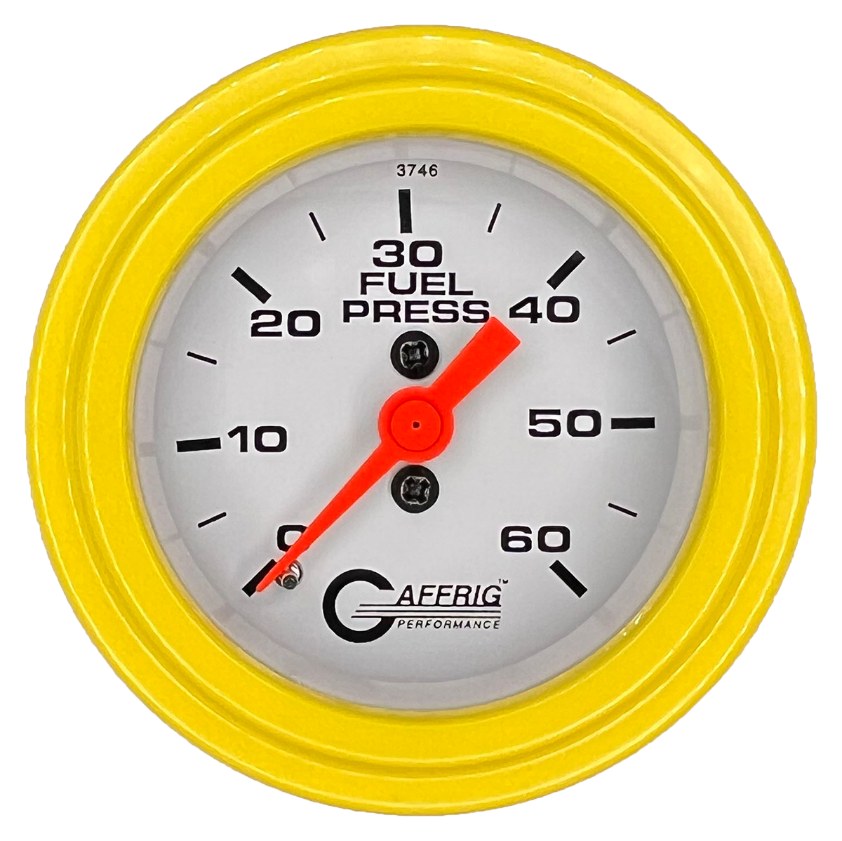 GAFFRIG 2 INCH MECHANICAL FUEL PRESSURE GAUGE 0-60 PSI GAUGE STEP RIM (002) / YELLOW / WHITE