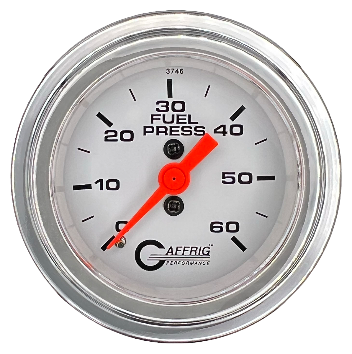 GAFFRIG 2 INCH MECHANICAL FUEL PRESSURE GAUGE 0-60 PSI GAUGE STEP RIM (002) / CHROME/POLISHED / WHITE