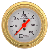 GAFFRIG 2 INCH MECHANICAL FUEL PRESSURE GAUGE 0-60 PSI GAUGE STEP RIM (002) / GOLD / WHITE