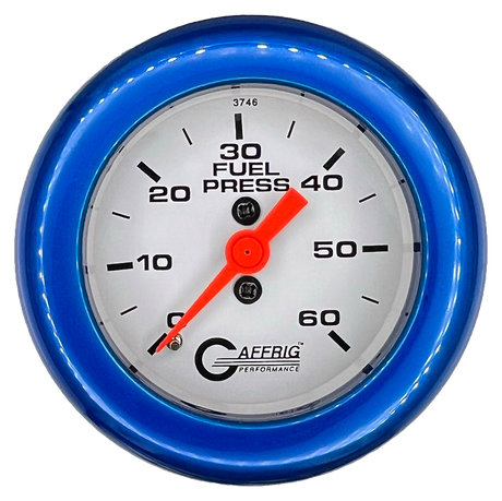 GAFFRIG 2 INCH MECHANICAL FUEL PRESSURE GAUGE 0-60 PSI GAUGE FAT RIM (218) / BLUE / WHITE