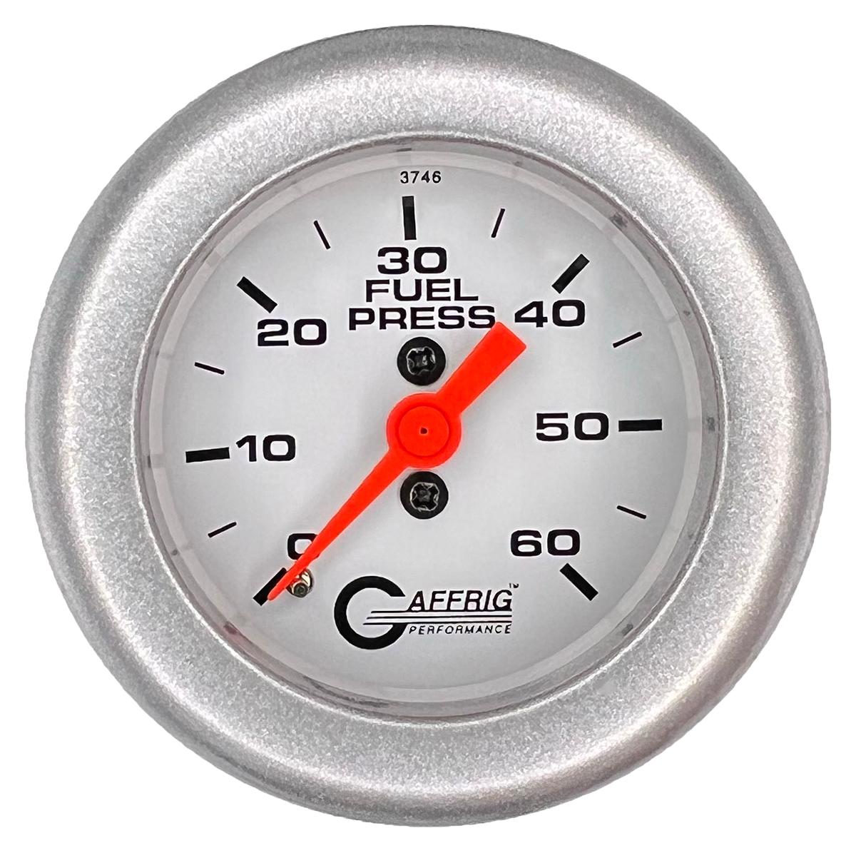 GAFFRIG 2 INCH MECHANICAL FUEL PRESSURE GAUGE 0-60 PSI GAUGE FAT RIM (218) / PLATINUM / WHITE