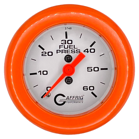 GAFFRIG 2 INCH MECHANICAL FUEL PRESSURE GAUGE 0-60 PSI GAUGE FAT RIM (218) / ORANGE / WHITE