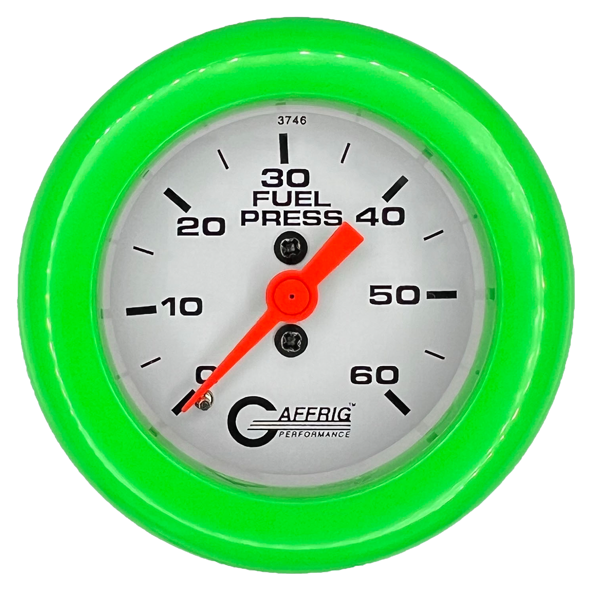 GAFFRIG 2 INCH MECHANICAL FUEL PRESSURE GAUGE 0-60 PSI GAUGE FAT RIM (218) / LIME GREEN / WHITE