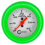 GAFFRIG 2 INCH MECHANICAL FUEL PRESSURE GAUGE 0-60 PSI GAUGE FAT RIM (218) / LIME GREEN / WHITE