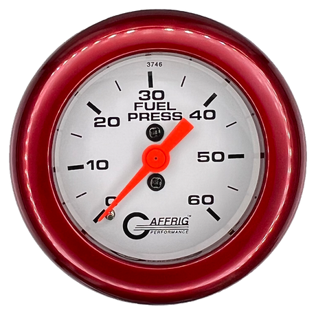 GAFFRIG 2 INCH MECHANICAL FUEL PRESSURE GAUGE 0-60 PSI GAUGE FAT RIM (218) / RED / WHITE