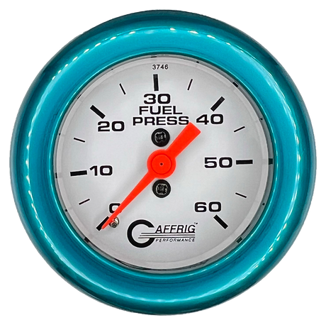 GAFFRIG 2 INCH MECHANICAL FUEL PRESSURE GAUGE 0-60 PSI GAUGE FAT RIM (218) / TEAL / WHITE