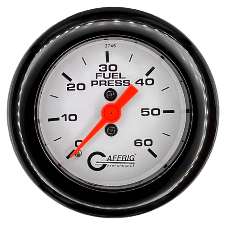 GAFFRIG 2 INCH MECHANICAL FUEL PRESSURE GAUGE 0-60 PSI GAUGE FAT RIM (218) / BLACK / WHITE