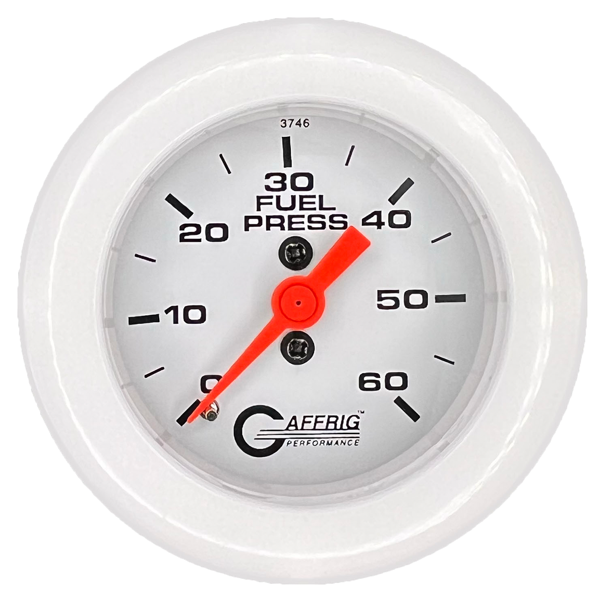 GAFFRIG 2 INCH MECHANICAL FUEL PRESSURE GAUGE 0-60 PSI GAUGE FAT RIM (218) / WHITE / WHITE