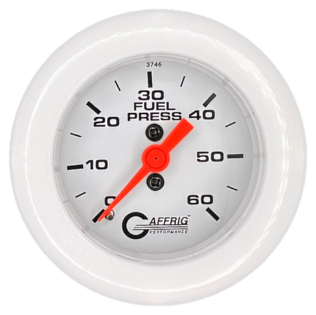 GAFFRIG 2 INCH MECHANICAL FUEL PRESSURE GAUGE 0-60 PSI GAUGE FAT RIM (218) / WHITE / WHITE