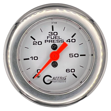 GAFFRIG 2 INCH MECHANICAL FUEL PRESSURE GAUGE 0-60 PSI GAUGE FAT RIM (218) / CHROME/POLISHED / WHITE