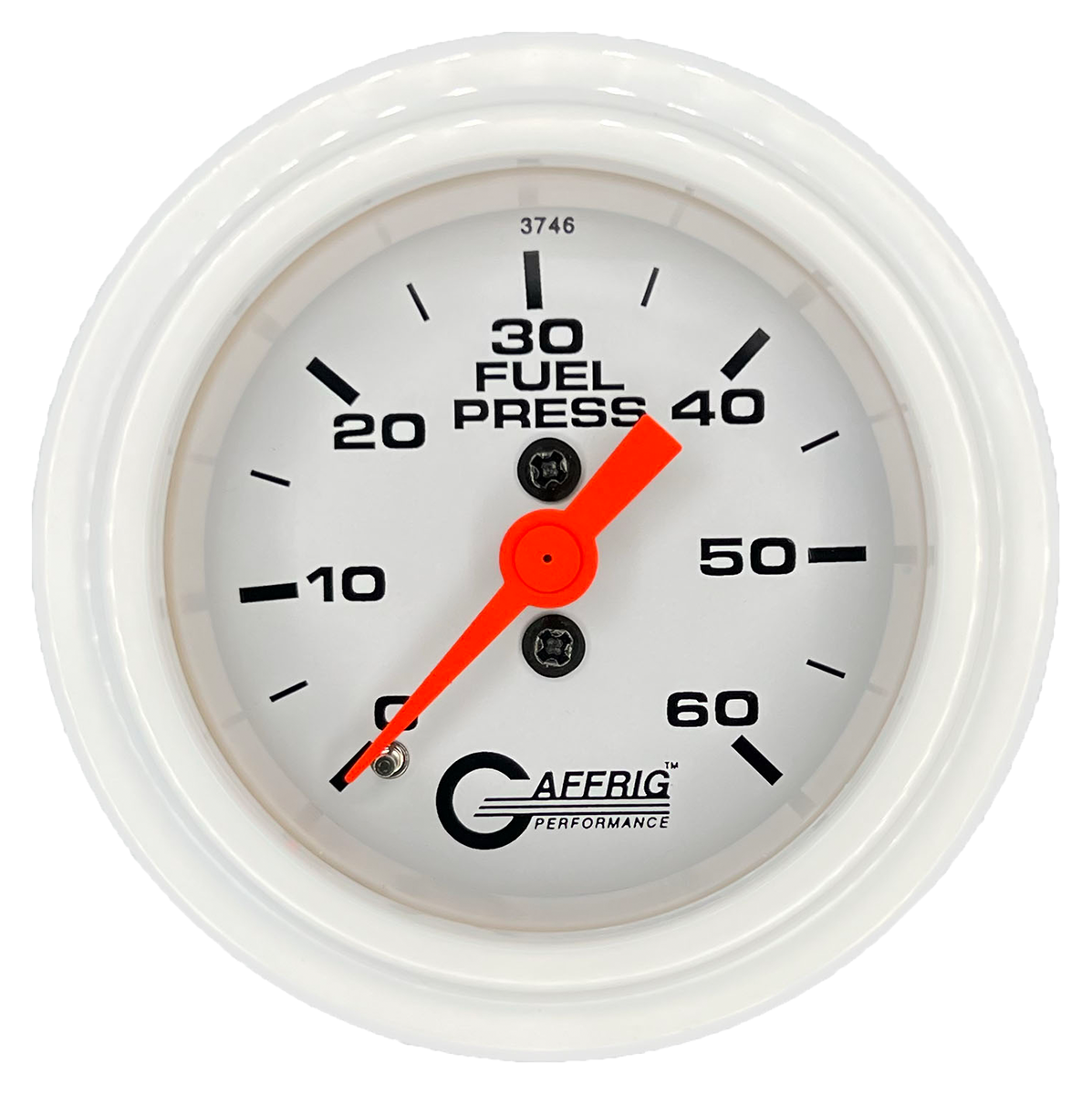 GAFFRIG 2 INCH MECHANICAL FUEL PRESSURE GAUGE 0-60 PSI GAUGE STEP RIM (002) / WHITE / WHITE