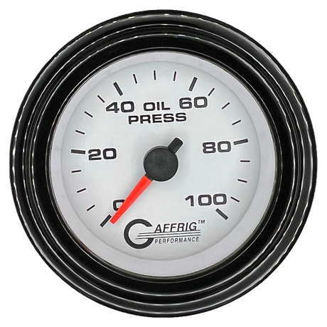 GAFFRIG 2 INCH MECHANICAL OIL PRESSURE 0-100 PSI GAUGE STEP RIM (002) / BLACK / WHITE