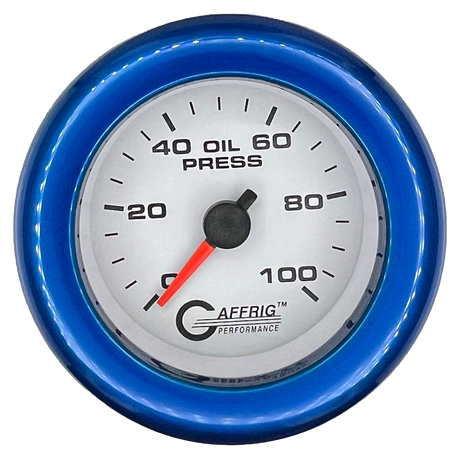 GAFFRIG 2 INCH MECHANICAL OIL PRESSURE 0-100 PSI GAUGE FAT RIM (218) / BLUE / WHITE