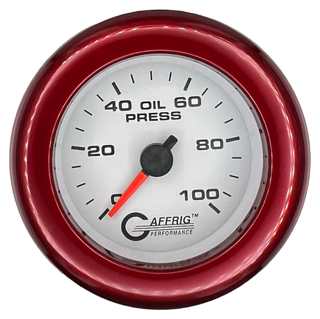 GAFFRIG 2 INCH MECHANICAL OIL PRESSURE 0-100 PSI GAUGE FAT RIM (218) / RED / WHITE