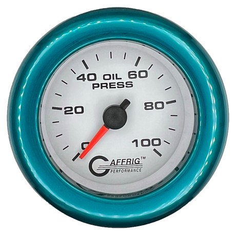 GAFFRIG 2 INCH MECHANICAL OIL PRESSURE 0-100 PSI GAUGE FAT RIM (218) / TEAL / WHITE