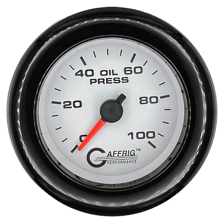 GAFFRIG 2 INCH MECHANICAL OIL PRESSURE 0-100 PSI GAUGE FAT RIM (218) / BLACK / WHITE