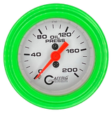 GAFFRIG 2 INCH MECHANICAL OIL PRESSURE 0-200 PSI GAUGE STEP RIM (002) / LIME GREEN / WHITE