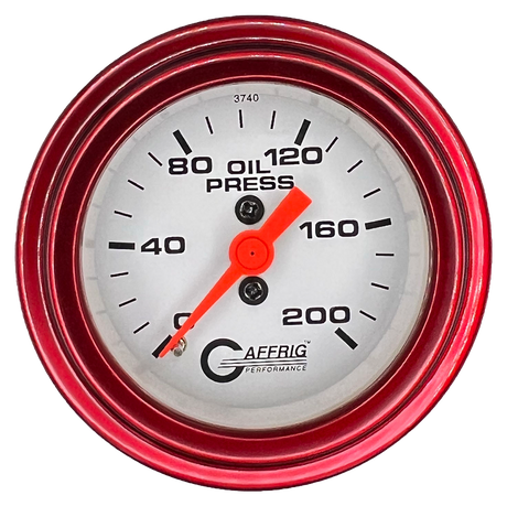 GAFFRIG 2 INCH MECHANICAL OIL PRESSURE 0-200 PSI GAUGE STEP RIM (002) / RED / WHITE