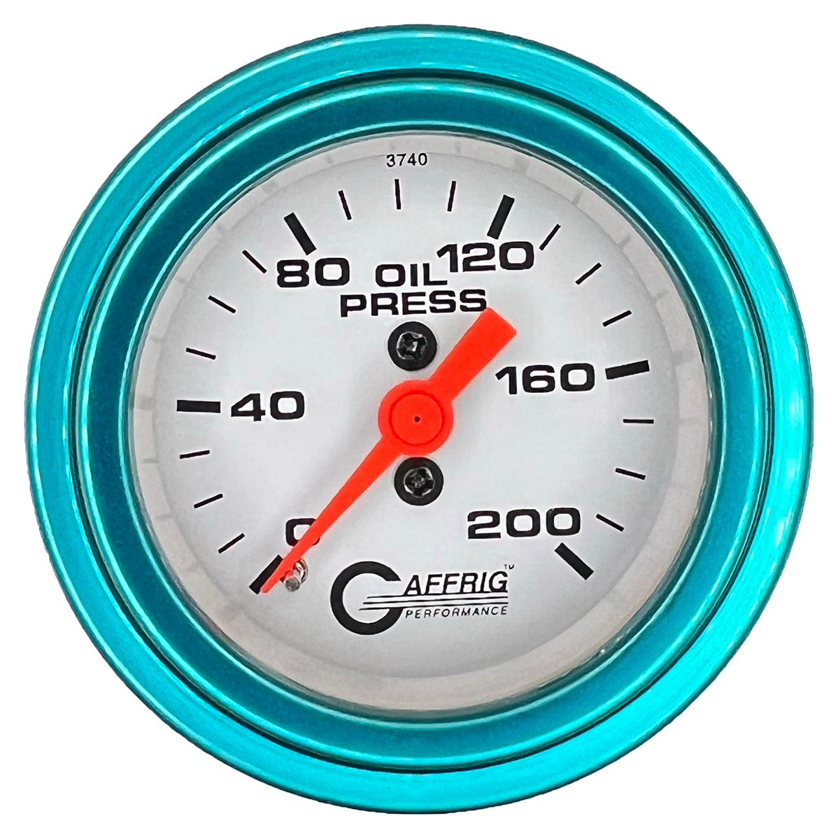 GAFFRIG 2 INCH MECHANICAL OIL PRESSURE 0-200 PSI GAUGE STEP RIM (002) / TEAL / WHITE