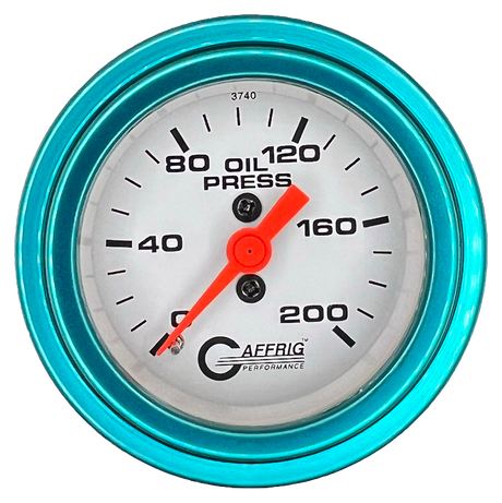 GAFFRIG 2 INCH MECHANICAL OIL PRESSURE 0-200 PSI GAUGE STEP RIM (002) / TEAL / WHITE