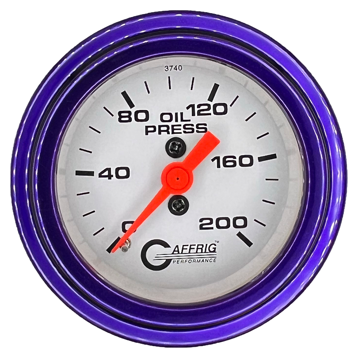 GAFFRIG 2 INCH MECHANICAL OIL PRESSURE 0-200 PSI GAUGE STEP RIM (002) / PURPLE / WHITE