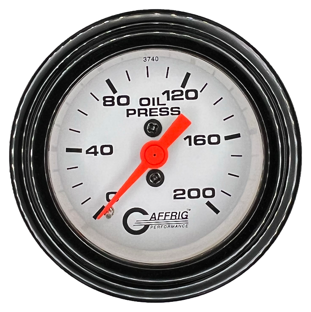 GAFFRIG 2 INCH MECHANICAL OIL PRESSURE 0-200 PSI GAUGE STEP RIM (002) / BLACK / WHITE