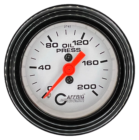 GAFFRIG 2 INCH MECHANICAL OIL PRESSURE 0-200 PSI GAUGE STEP RIM (002) / BLACK / WHITE