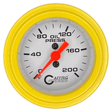 GAFFRIG 2 INCH MECHANICAL OIL PRESSURE 0-200 PSI GAUGE STEP RIM (002) / YELLOW / WHITE