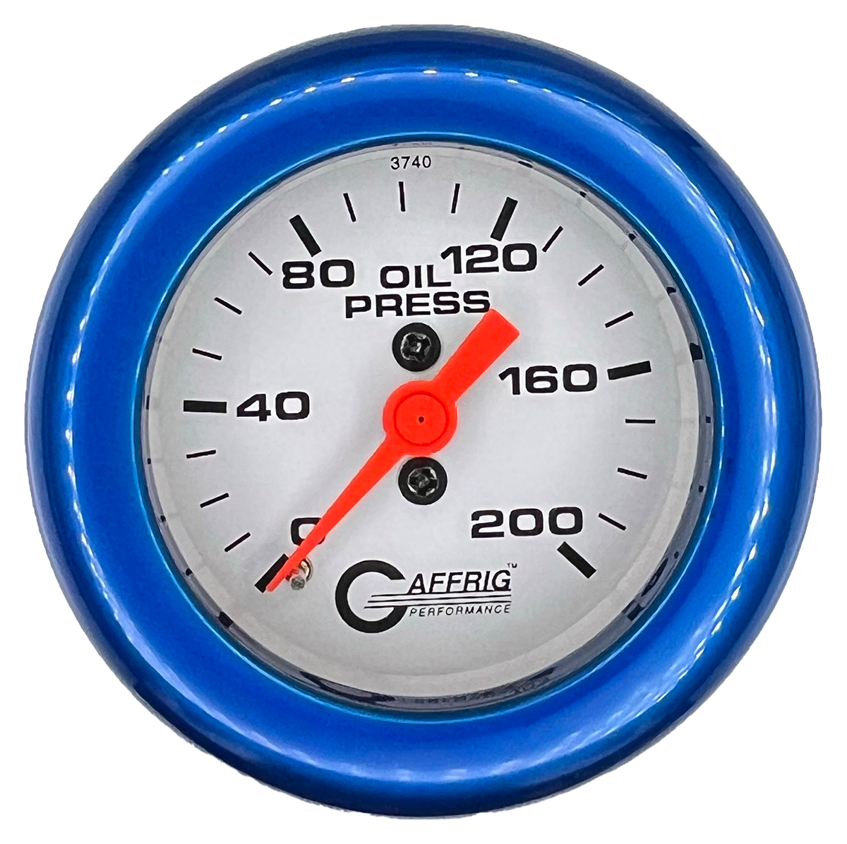 GAFFRIG 2 INCH MECHANICAL OIL PRESSURE 0-200 PSI GAUGE FAT RIM (218) / BLUE / WHITE