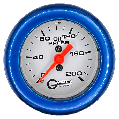 GAFFRIG 2 INCH MECHANICAL OIL PRESSURE 0-200 PSI GAUGE FAT RIM (218) / BLUE / WHITE