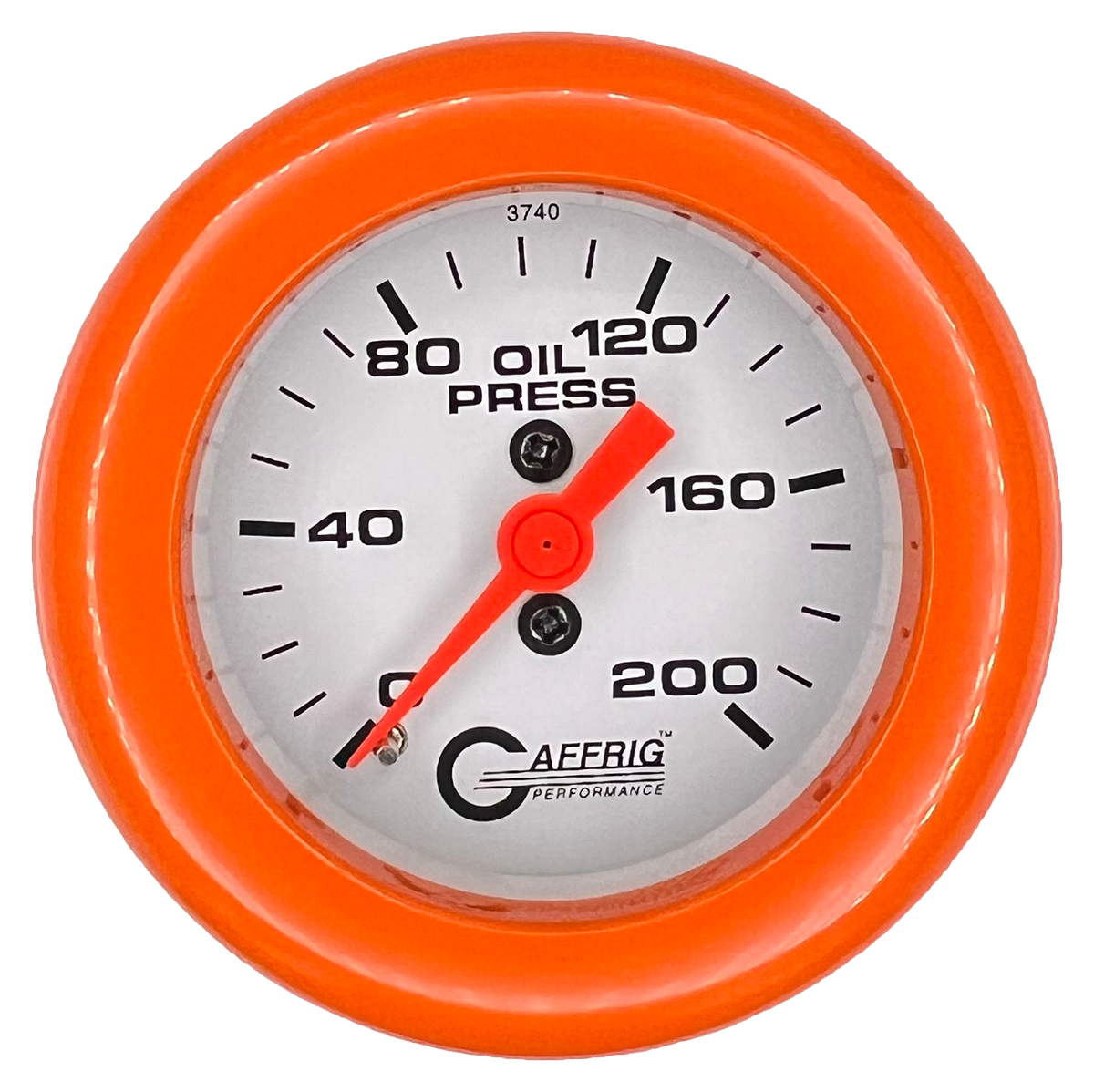 GAFFRIG 2 INCH MECHANICAL OIL PRESSURE 0-200 PSI GAUGE FAT RIM (218) / ORANGE / WHITE