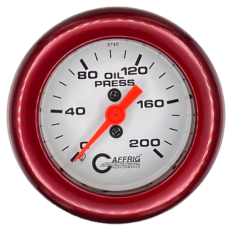 GAFFRIG 2 INCH MECHANICAL OIL PRESSURE 0-200 PSI GAUGE FAT RIM (218) / RED / WHITE