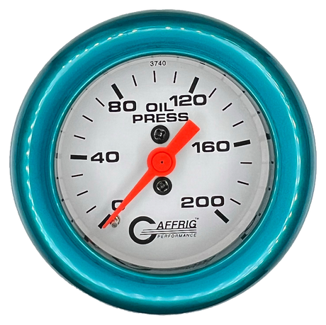 GAFFRIG 2 INCH MECHANICAL OIL PRESSURE 0-200 PSI GAUGE FAT RIM (218) / TEAL / WHITE