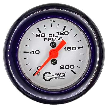 GAFFRIG 2 INCH MECHANICAL OIL PRESSURE 0-200 PSI GAUGE FAT RIM (218) / PURPLE / WHITE