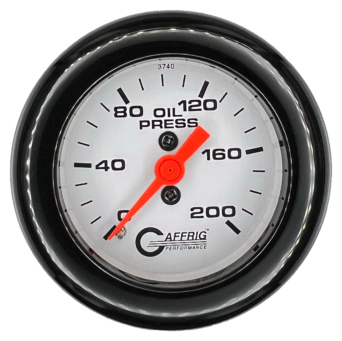 GAFFRIG 2 INCH MECHANICAL OIL PRESSURE 0-200 PSI GAUGE FAT RIM (218) / BLACK / WHITE