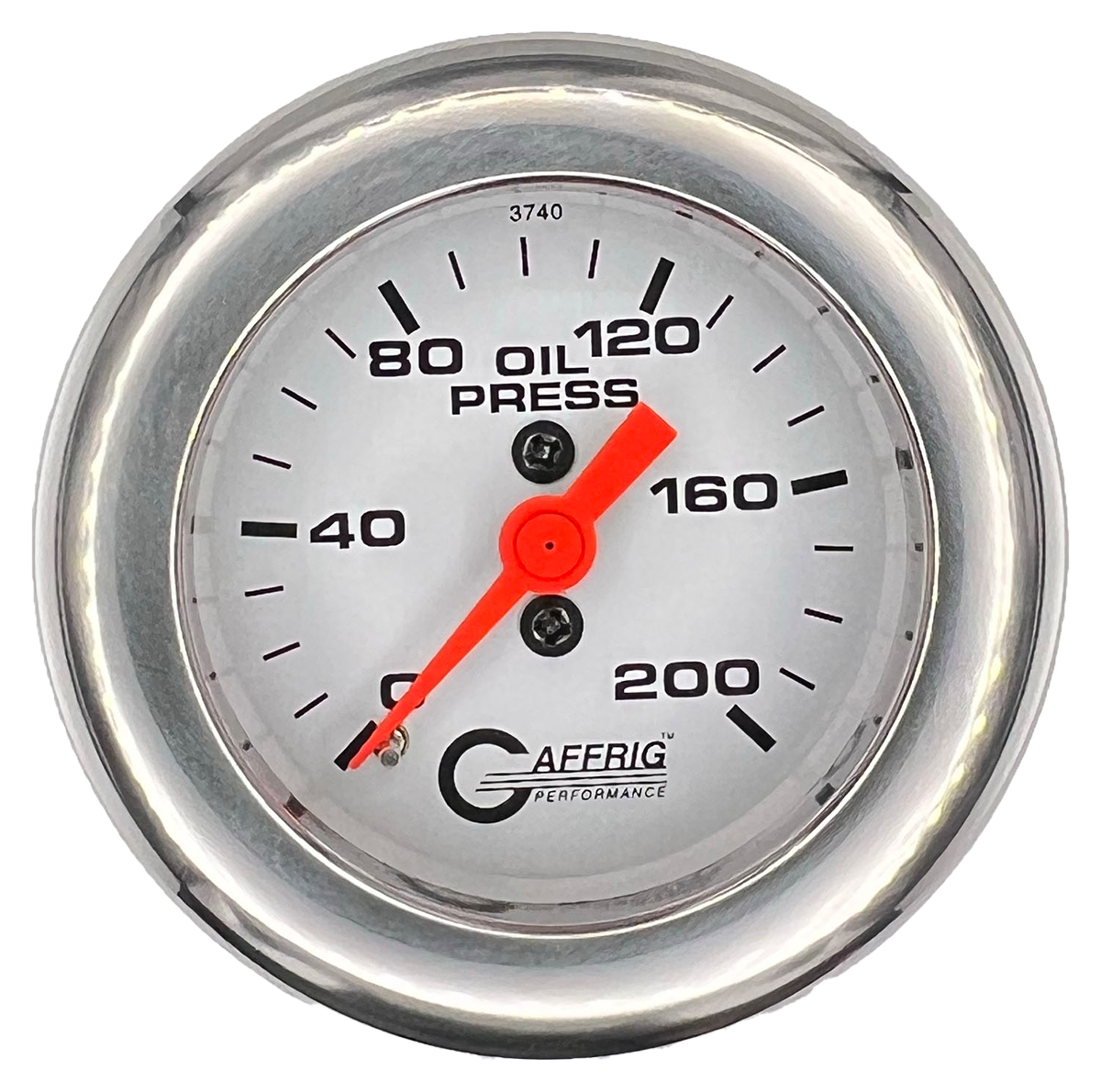 GAFFRIG 2 INCH MECHANICAL OIL PRESSURE 0-200 PSI GAUGE FAT RIM (218) / CHROME/POLISHED / WHITE