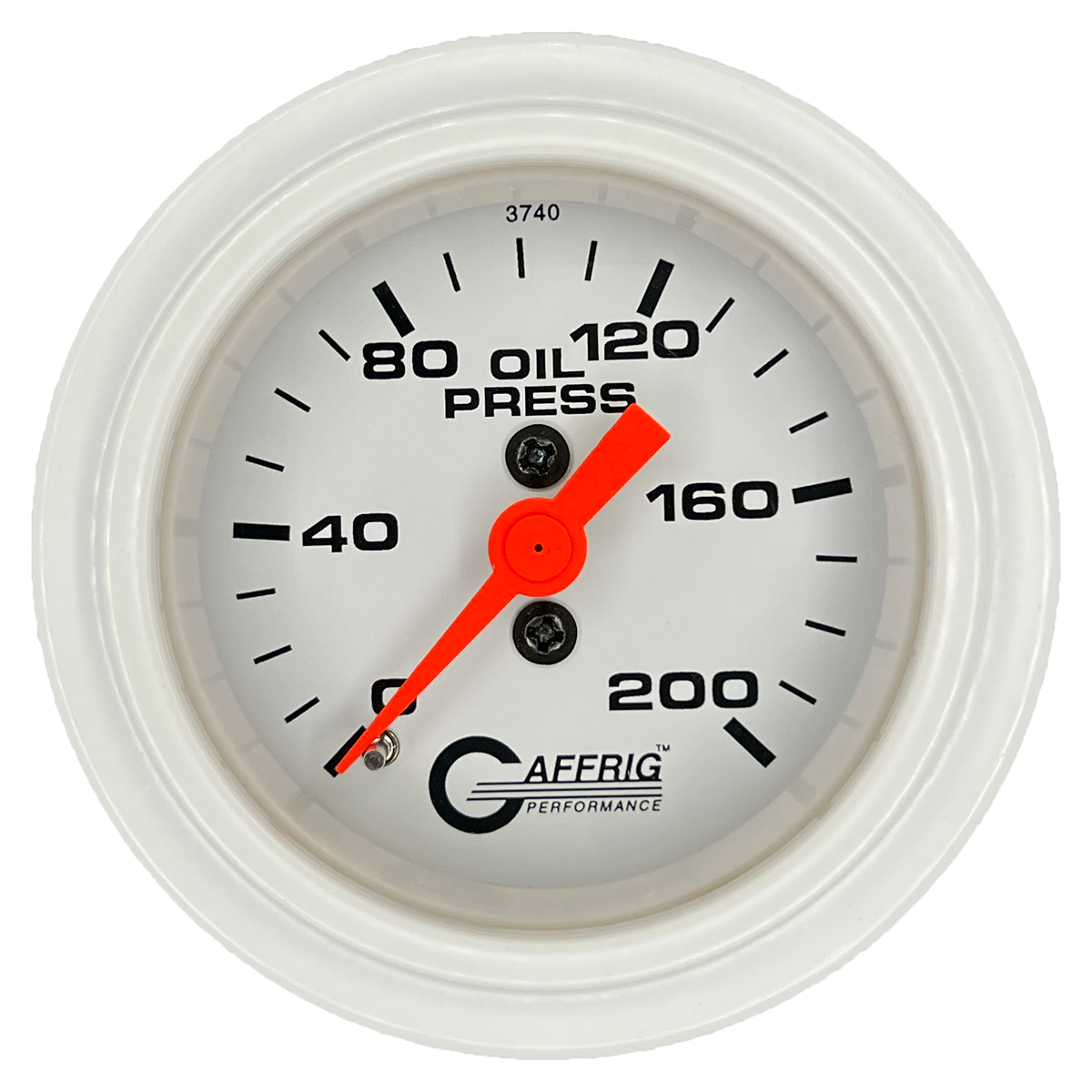 GAFFRIG 2 INCH MECHANICAL OIL PRESSURE 0-200 PSI GAUGE STEP RIM (002) / WHITE / WHITE