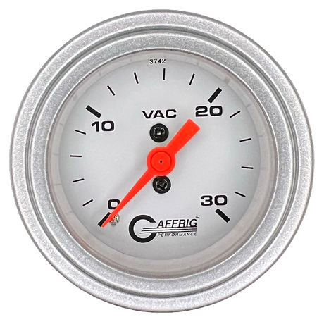 GAFFRIG 2 INCH MECHANICAL VACUUM 0-30 HG GAUGE STEP RIM (002) / PLATINUM / WHITE