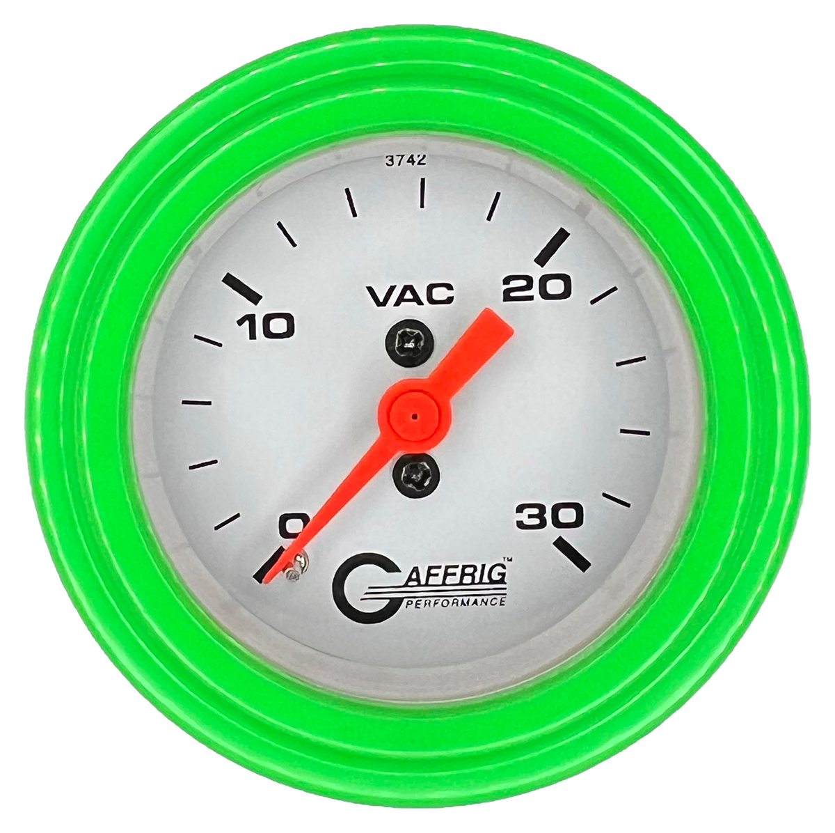 GAFFRIG 2 INCH MECHANICAL VACUUM 0-30 HG GAUGE STEP RIM (002) / LIME GREEN / WHITE