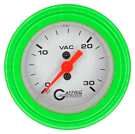 GAFFRIG 2 INCH MECHANICAL VACUUM 0-30 HG GAUGE STEP RIM (002) / LIME GREEN / WHITE