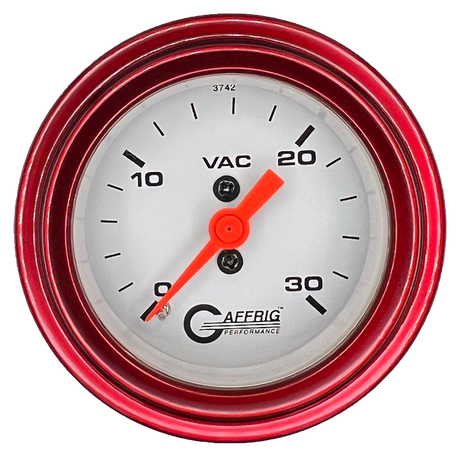 GAFFRIG 2 INCH MECHANICAL VACUUM 0-30 HG GAUGE STEP RIM (002) / RED / WHITE