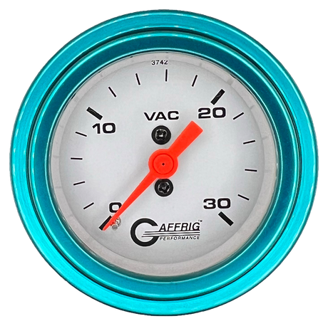 GAFFRIG 2 INCH MECHANICAL VACUUM 0-30 HG GAUGE STEP RIM (002) / TEAL / WHITE