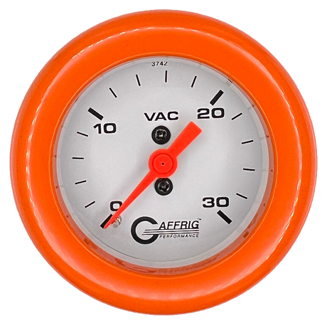 GAFFRIG 2 INCH MECHANICAL VACUUM 0-30 HG GAUGE FAT RIM (218) / ORANGE / WHITE