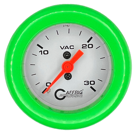 GAFFRIG 2 INCH MECHANICAL VACUUM 0-30 HG GAUGE FAT RIM (218) / LIME GREEN / WHITE