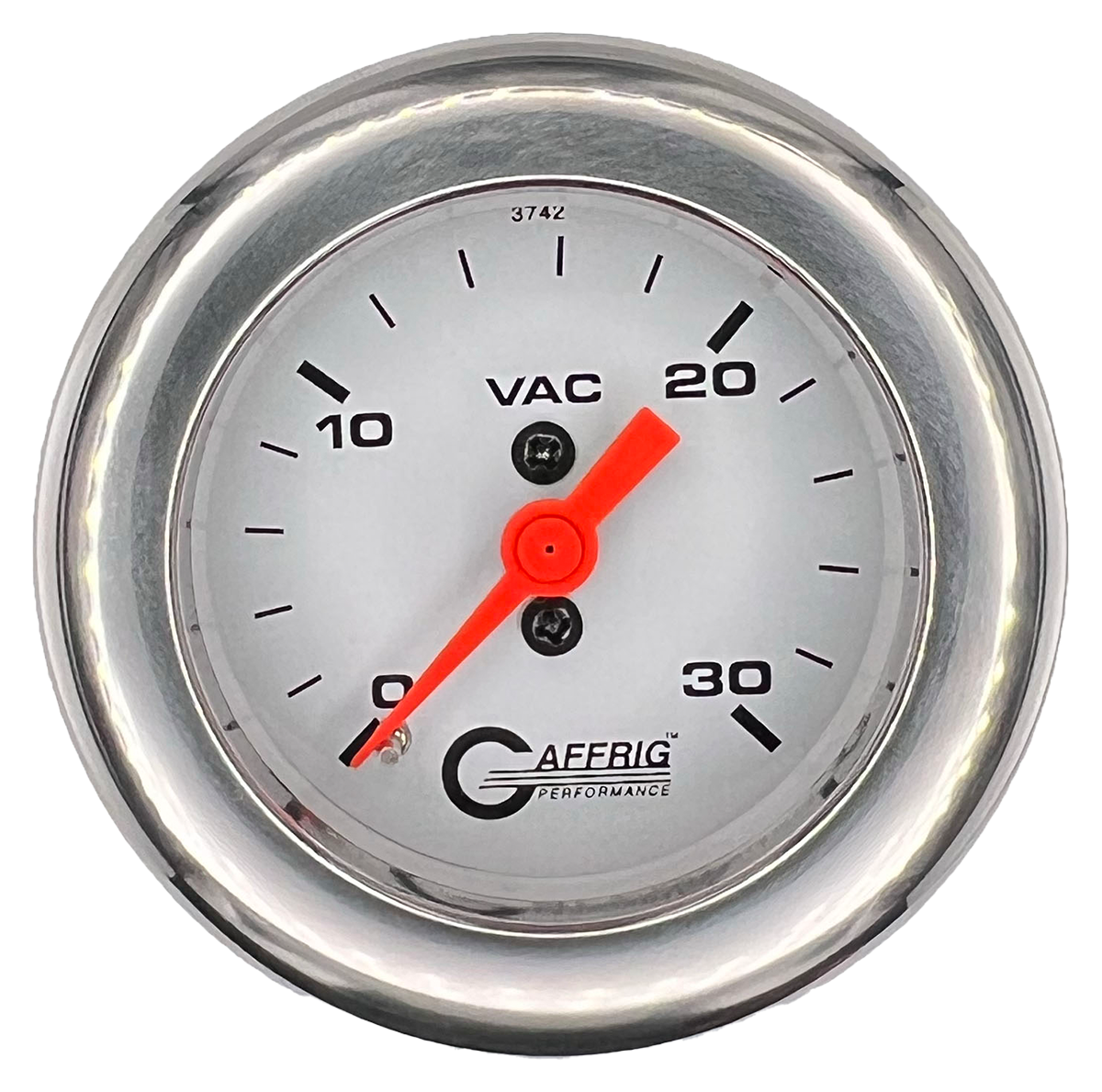 GAFFRIG 2 INCH MECHANICAL VACUUM 0-30 HG GAUGE FAT RIM (218) / CHROME/POLISHED / WHITE