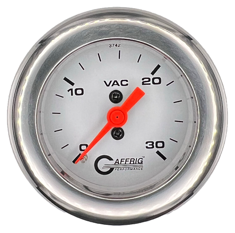 GAFFRIG 2 INCH MECHANICAL VACUUM 0-30 HG GAUGE FAT RIM (218) / CHROME/POLISHED / WHITE