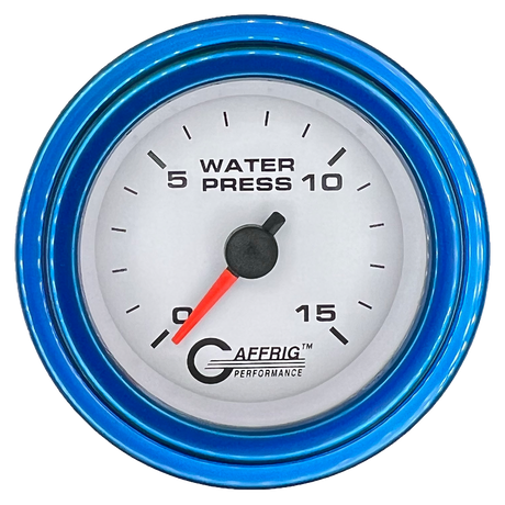 GAFFRIG 2 INCH MECHANICAL WATER PRESSURE 0-15 PSI GAUGE STEP RIM (002) / BLUE / WHITE