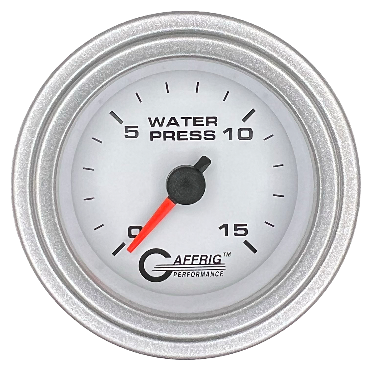 GAFFRIG 2 INCH MECHANICAL WATER PRESSURE 0-15 PSI GAUGE STEP RIM (002) / PLATINUM / WHITE